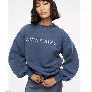 Anine Bing Slate Blue Logo Crewneck Sweatshirt